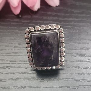 Chunky Silver 925 Ring with Purple Natural Stone